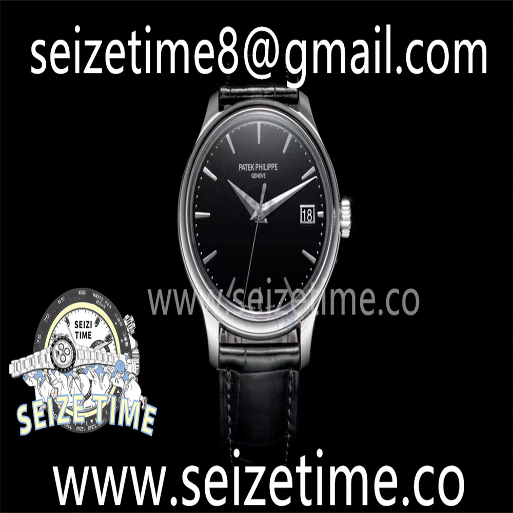 Calatrava 5227 SS ZF 1:1 Best Edition Black Dial on Black Leather Strap 324CS