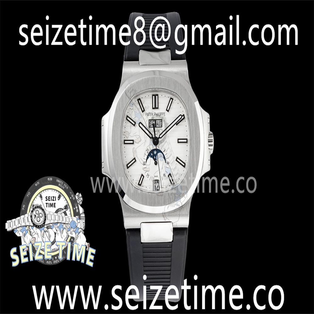 Nautilus 5726 Complicated SS PPF 1:1 Best Edition White Textured Dial on Black Rubber Strap A324