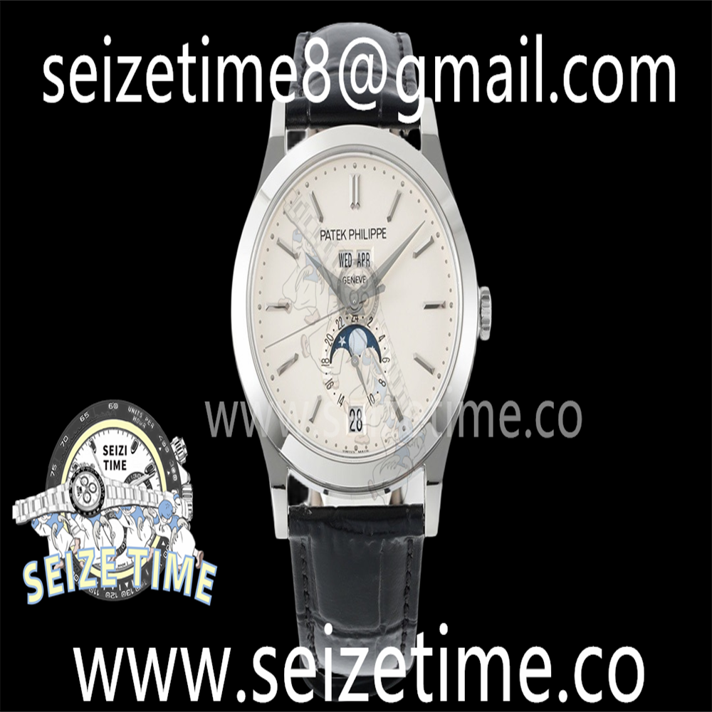 Annual Calendar Moonphase 5396 SS ZF 1:1 Best Edition White Dial on Black Leather Strap A324