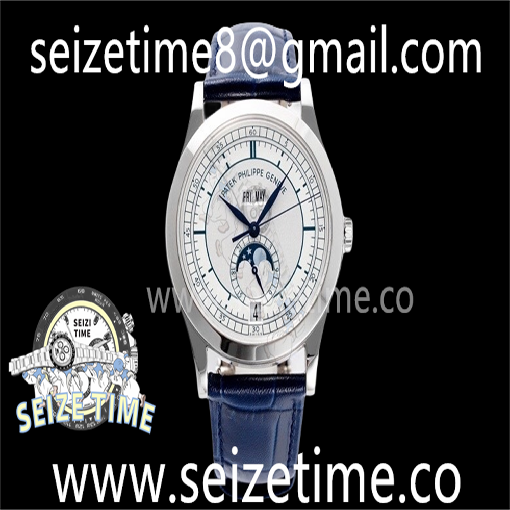 Calatrava 5296G SS ZF 1:1 Best Edition White Dial Blue Hands on Blue Leather Strap 324CS