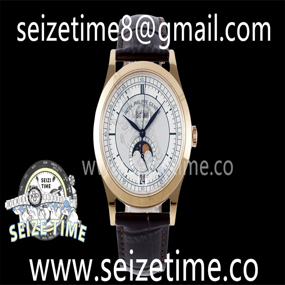 Calatrava 5296R RG ZF 1:1 Best Edition White Dial Blue Hands on Blue Leather Strap 324CS