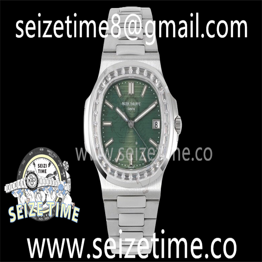 Nautilus 5711/1A 3KF 1:1 Best Edition Diamonds Bezel Green Textured Dial on SS Bracelet A324 V5