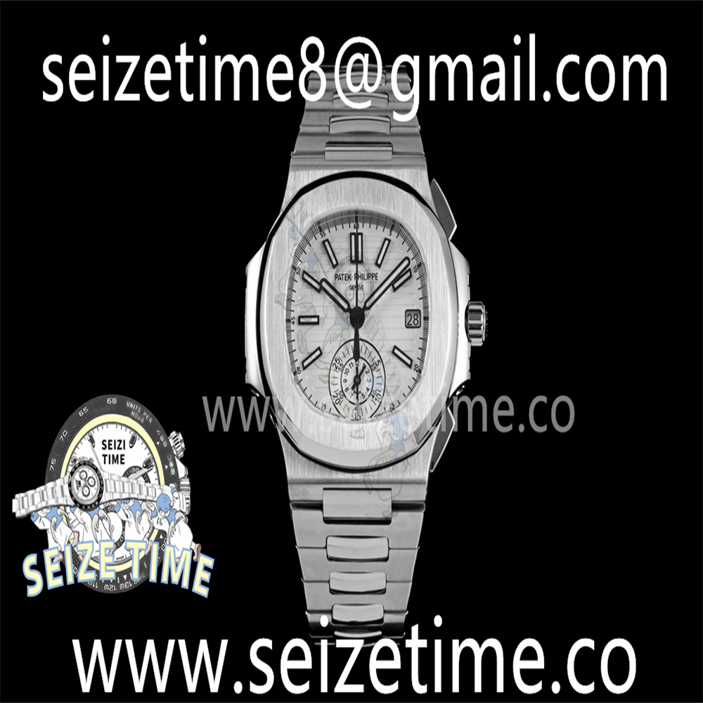 Nautilus Chronograph Date 5980 SS White Dial on SS Bracelet 3KF A7750 Mod
