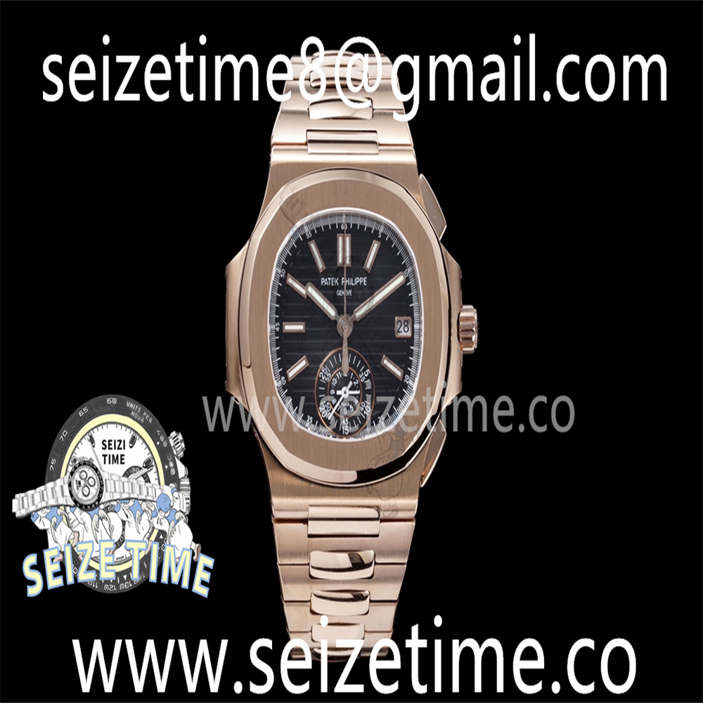 Nautilus Chronograph Date 5980 RG Black Dial on RG Bracelet 3KF A7750 Mod