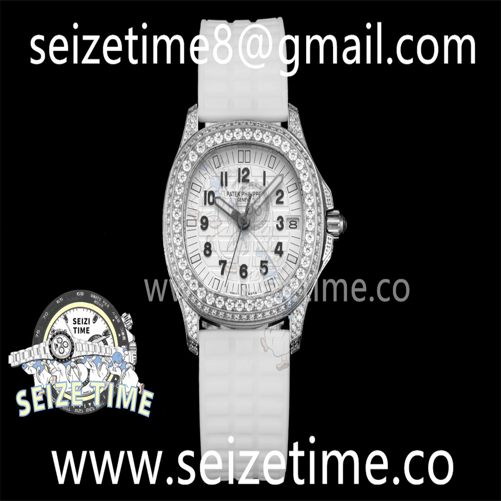 Aquanaut 5068 SS Full Paved Diamonds TWF 1:1 Best Edition White Textured Dial on White Rubber Strap 324CS