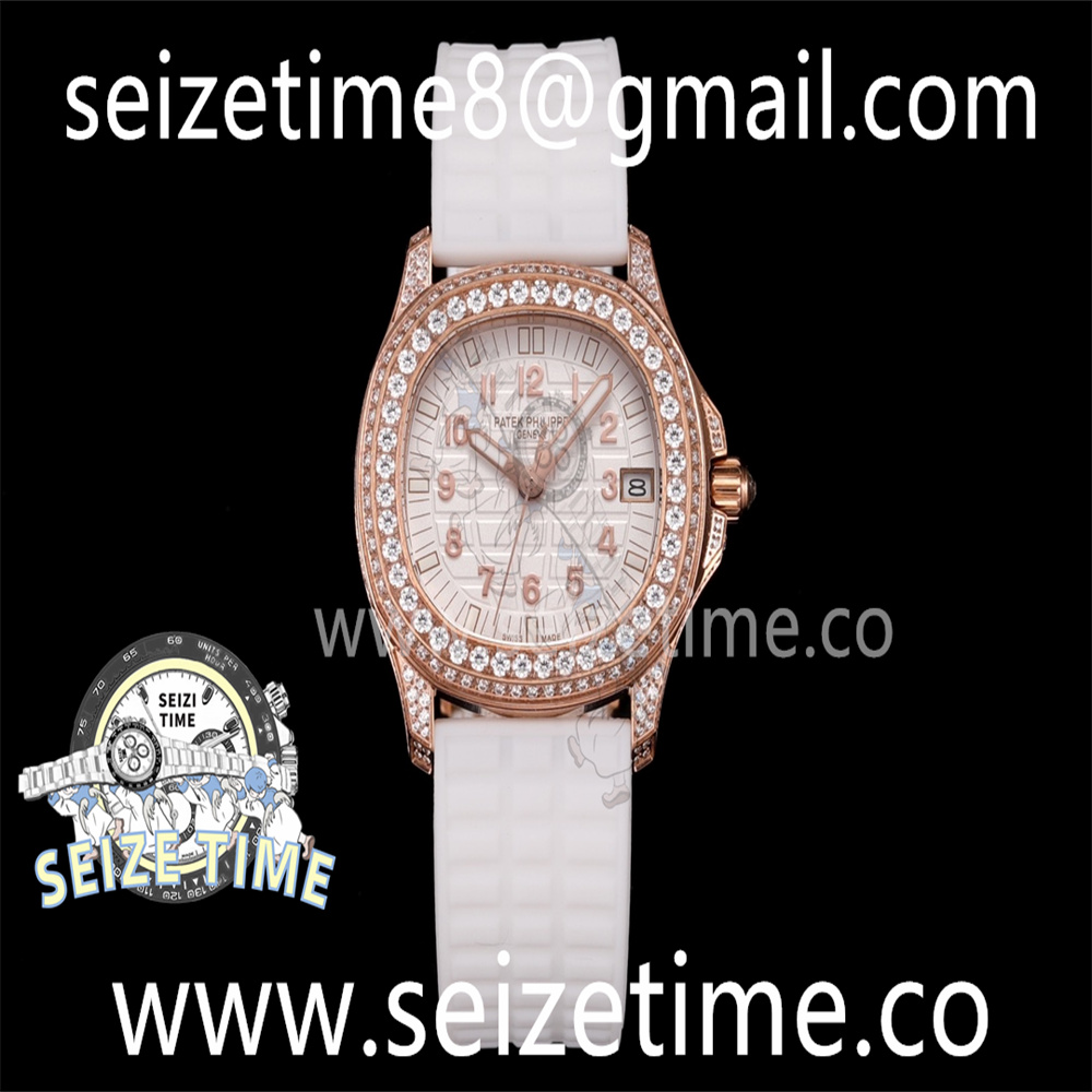 Aquanaut 5068 RG Full Paved Diamonds TWF 1:1 Best Edition White Textured Dial on White Rubber Strap 324CS