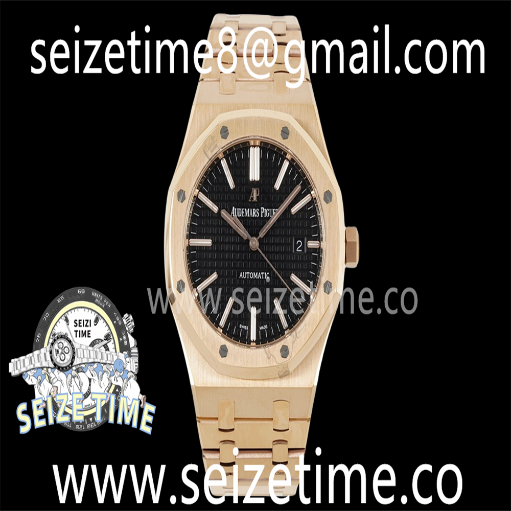 Royal Oak 41mm 15400 RG ZF 1:1 Best Edition Black Textured Dial on RG Bracelet V2 SA3120 Super Clone