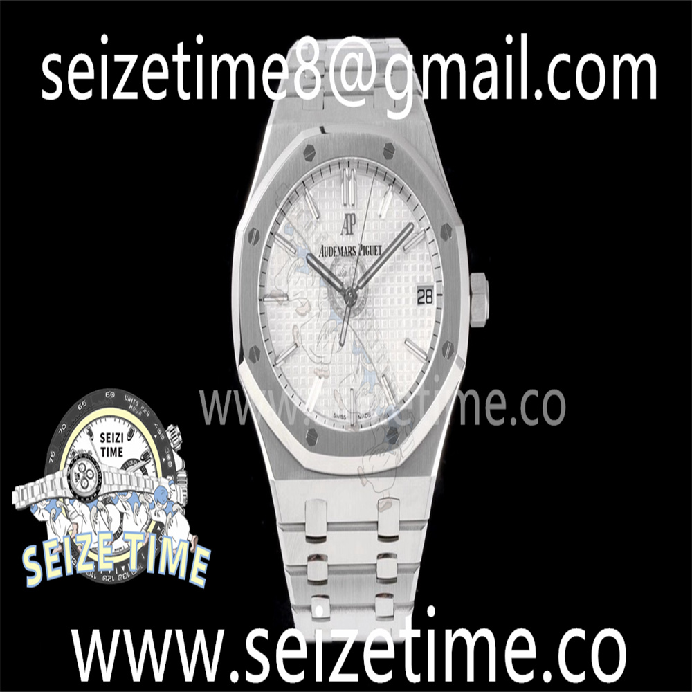 Royal Oak 41mm 15500 SS ZF 1:1 Best Edition White Textured Dial on SS Bracelet SA4302 Super Clone V3