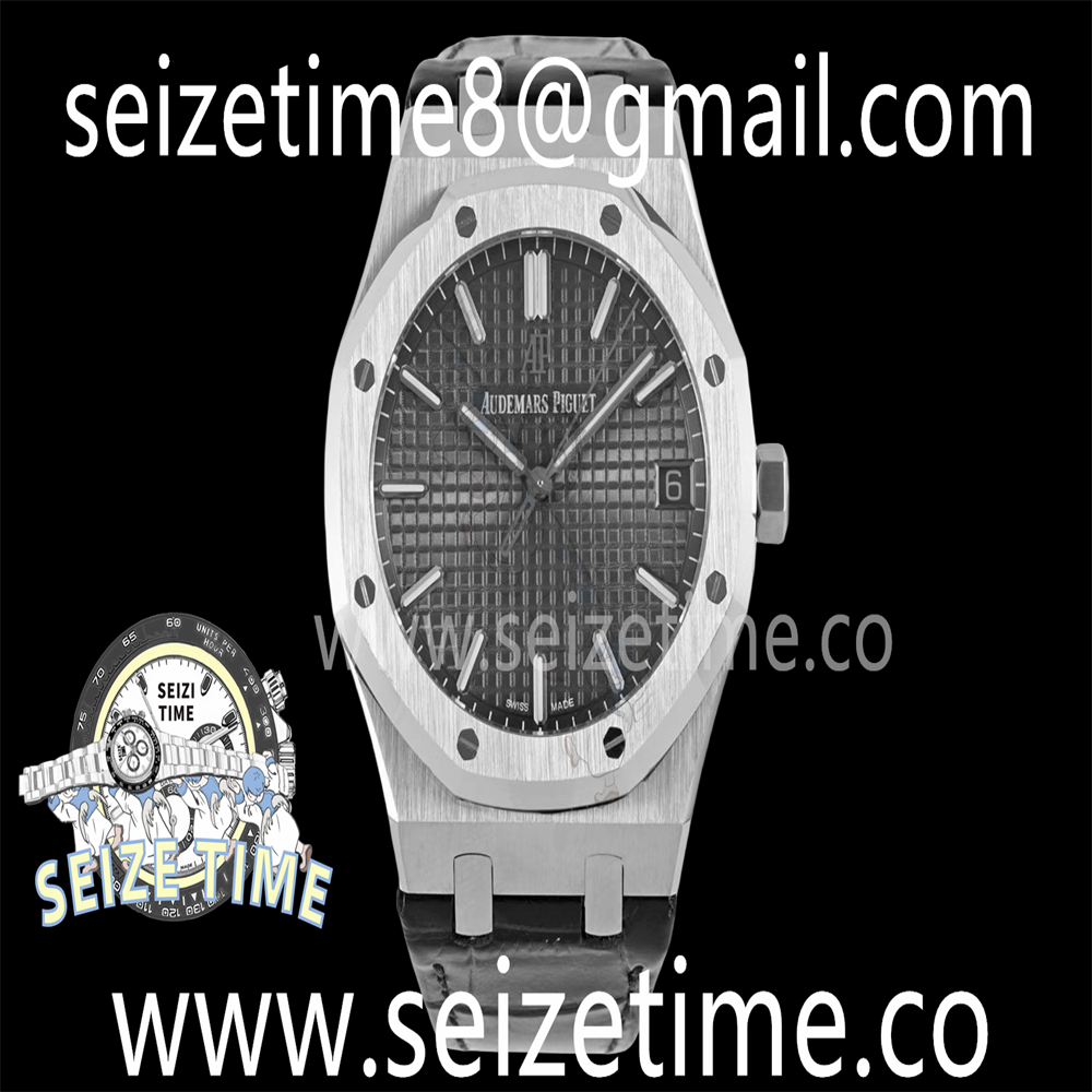 Royal Oak 41mm 15500 SS BF 1:1 Best Edition Gray Textured Dial on Black Leather Strap A4302