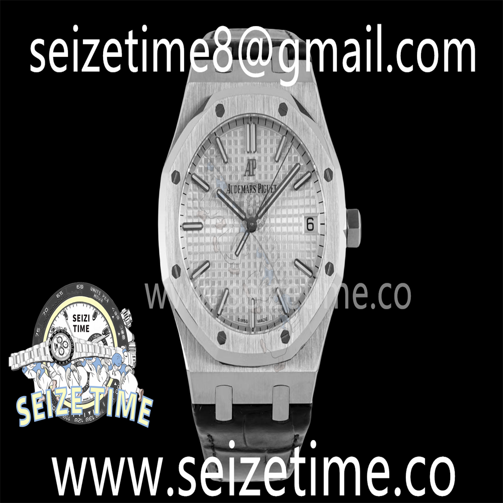 Royal Oak 41mm 15500 SS BF 1:1 Best Edition White Textured Dial on Black Leather Strap A4302