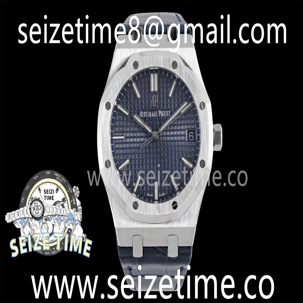 Royal Oak 41mm 15500 SS BF 1:1 Best Edition Blue Textured Dial on Blue Leather Strap A4302
