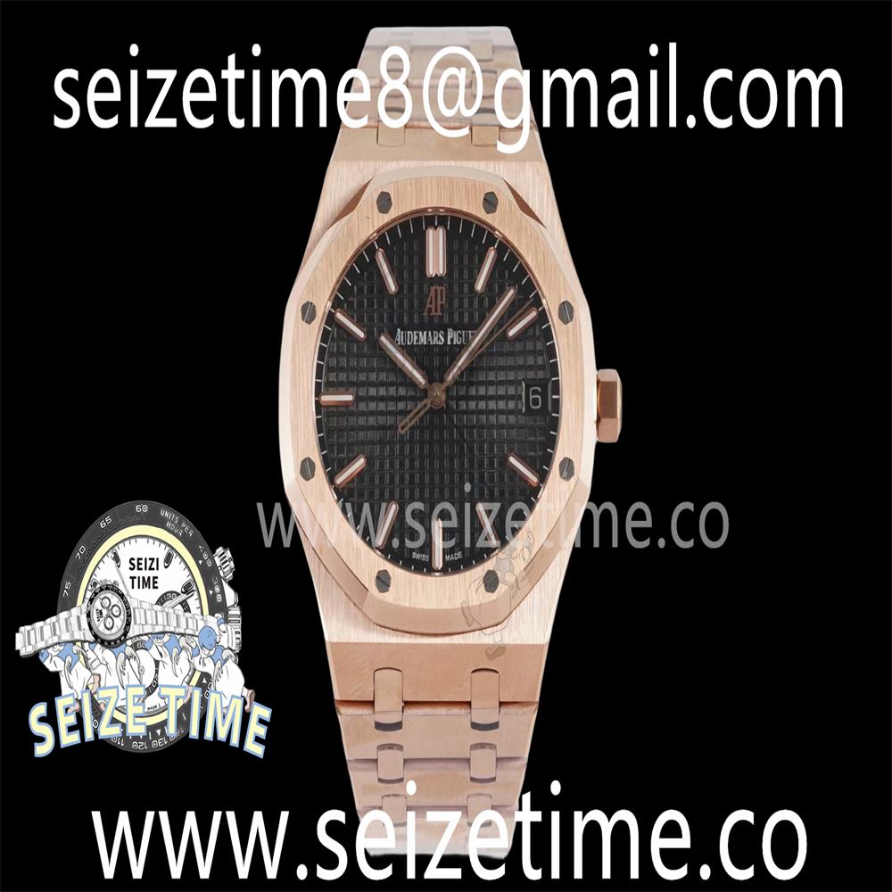 Royal Oak 41mm 15500 RG BF 1:1 Best Edition Black Textured Dial on SS Bracelet A4302