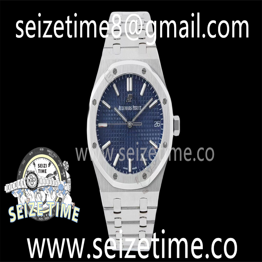 Royal Oak 41mm 15500 SS APSF 1:1 Best Edition Blue Textured Dial on SS Bracelet SA4302 Super Clone