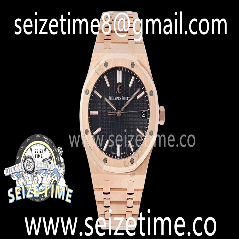 Royal Oak 41mm 15500 RG APSF 1:1 Best Edition Black Textured Dial on RG Bracelet SA4302 Super Clone