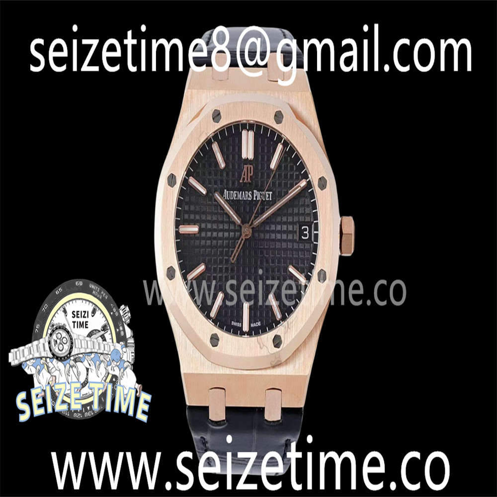 Royal Oak 41mm 15500 RG APSF 1:1 Best Edition Black Textured Dial on RG Bracelet SA4302 Super Clone