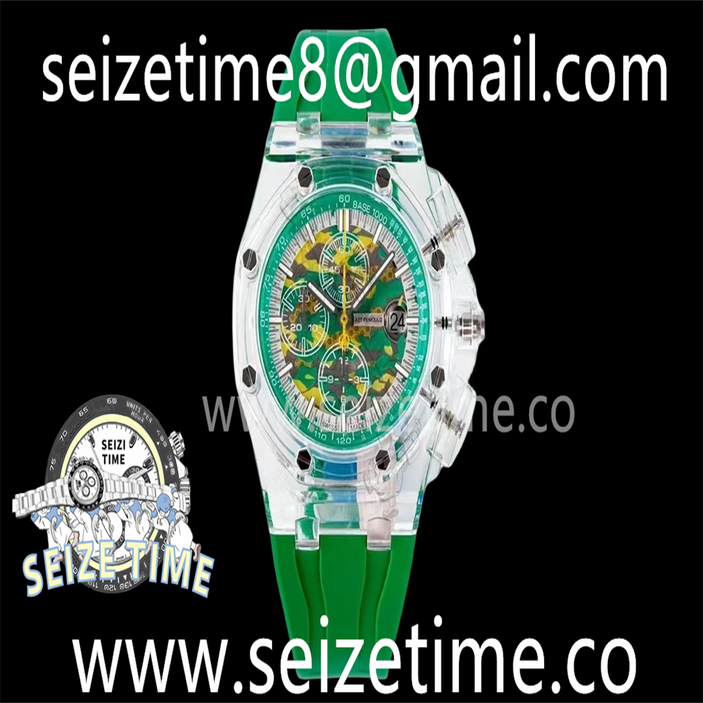 Royal Oak Offshore 44mm Transparent APF Best Edition Green Dial on Green Rubber Strap A3126