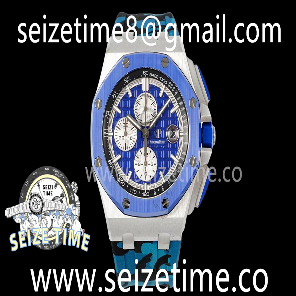 Royal Oak Offshore 44mm Blue Ceramic Bezel APF 1:1 Best Edition Blue Dial on Blue Camou Strap A3126 V2