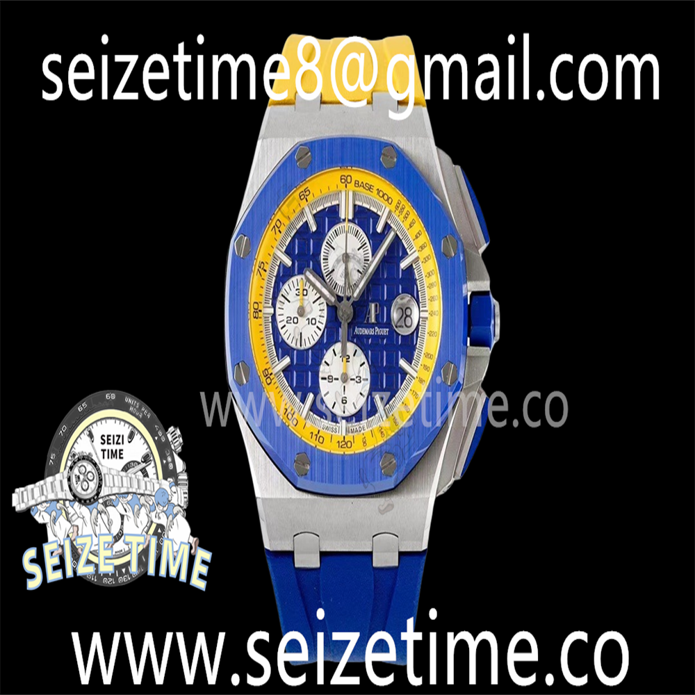 Royal Oak Offshore 44mm Blue Ceramic Bezel APF 1:1 Best Edition Blue/Yellow Dial on Blue/Yellow Rubber Strap A3126 V2