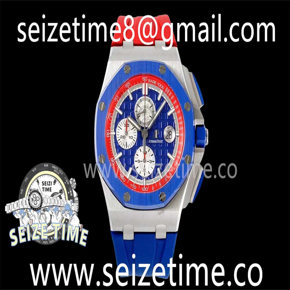 Royal Oak Offshore 44mm Blue Ceramic Bezel APF 1:1 Best Edition Blue/Red Dial on Blue/Red Rubber Strap A3126 V2