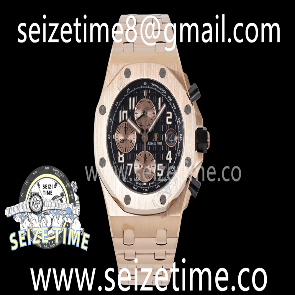 Roal Oak Offshore Chronograph RG APF 1:1 Best Edition Black Dial Num on RG Bracelet A3126