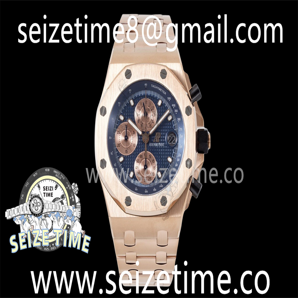 Roal Oak Offshore Chronograph RG APF 1:1 Best Edition Blue Dial Dots on RG Bracelet A3126
