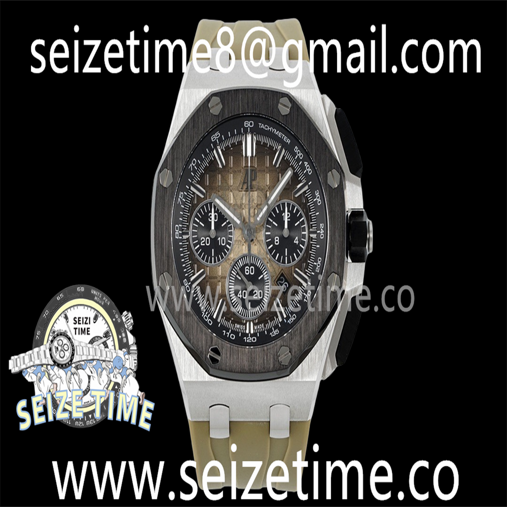 Royal Oak Offshore 44mm SS Black Ceramic Bezel APF 1:1 Best Edition Brown Dial on Brown Rubber Strap A4401