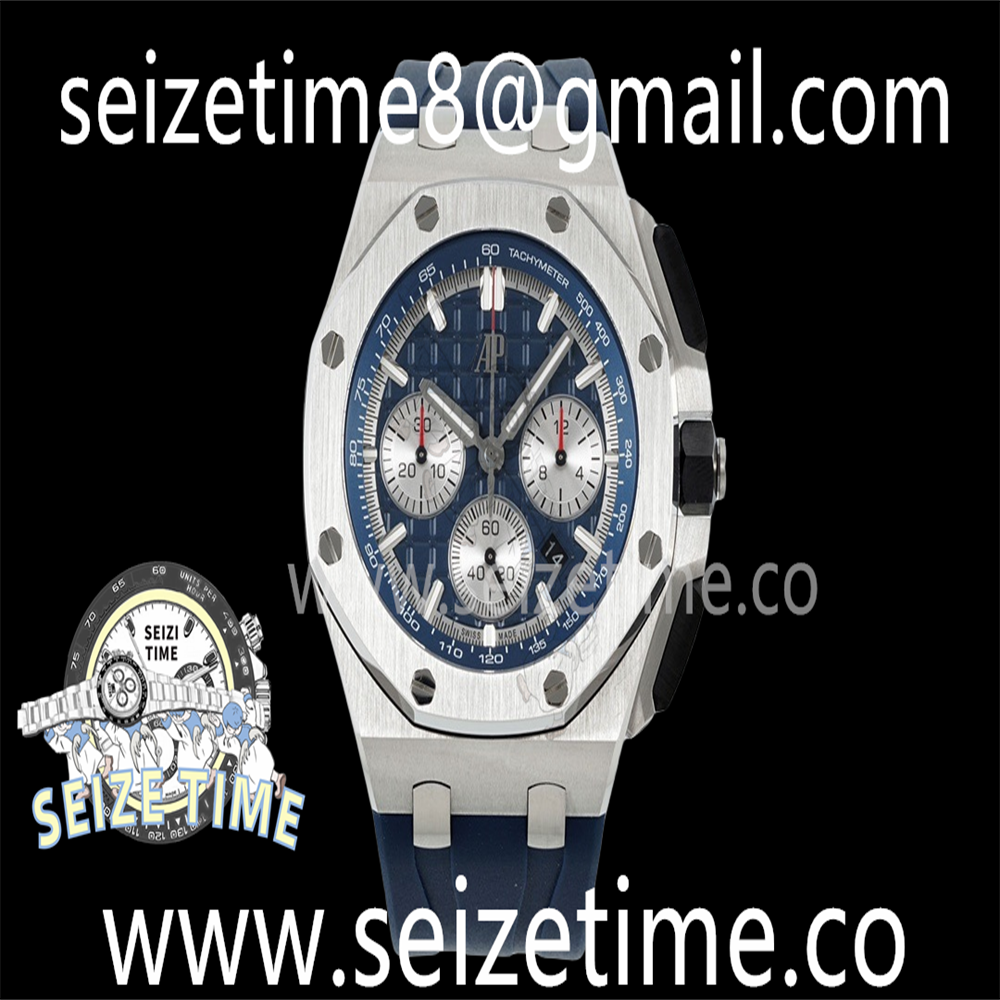 Royal Oak Offshore 44mm SS Bezel APF 1:1 Best Edition Blue/Silver Dial on Blue Rubber Strap A4401