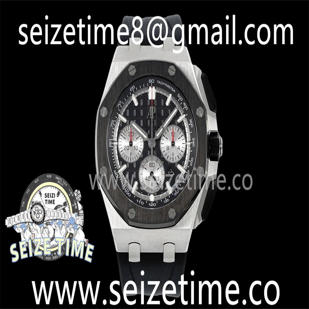 Royal Oak Offshore 44mm SS Black Ceramic Bezel APF 1:1 Best Edition Black/Silver Dial on Black Rubber Strap A4401