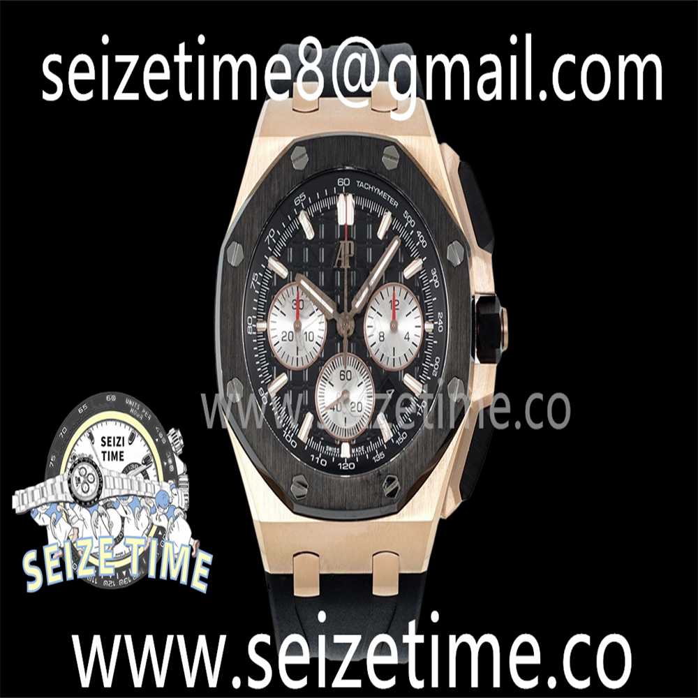 Royal Oak Offshore 44mm RG Black Ceramic Bezel APF 1:1 Best Edition Black/Silver Dial on Black Rubber Strap A4401