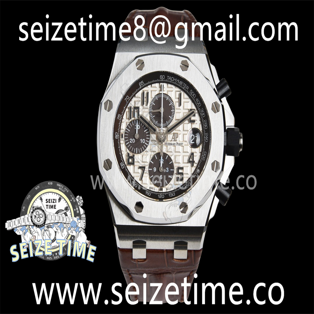 Royal Oak Offshore 42mm SS APF 1:1 Best Edition Cream Dial on Brown Leather Strap A3126