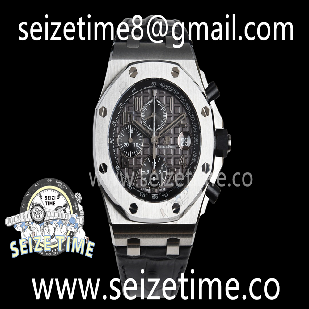 Royal Oak Offshore 42mm SS APF 1:1 Best Edition Gray Dial on Black Leather Strap A3126