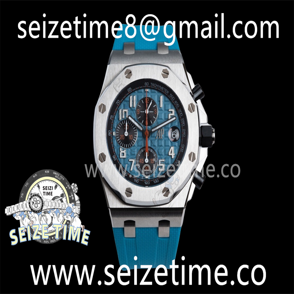 Royal Oak Offshore Chronograph 42mm SS APF 1:1 Best Edition Light Blue Dial on Rubber Strap A3126