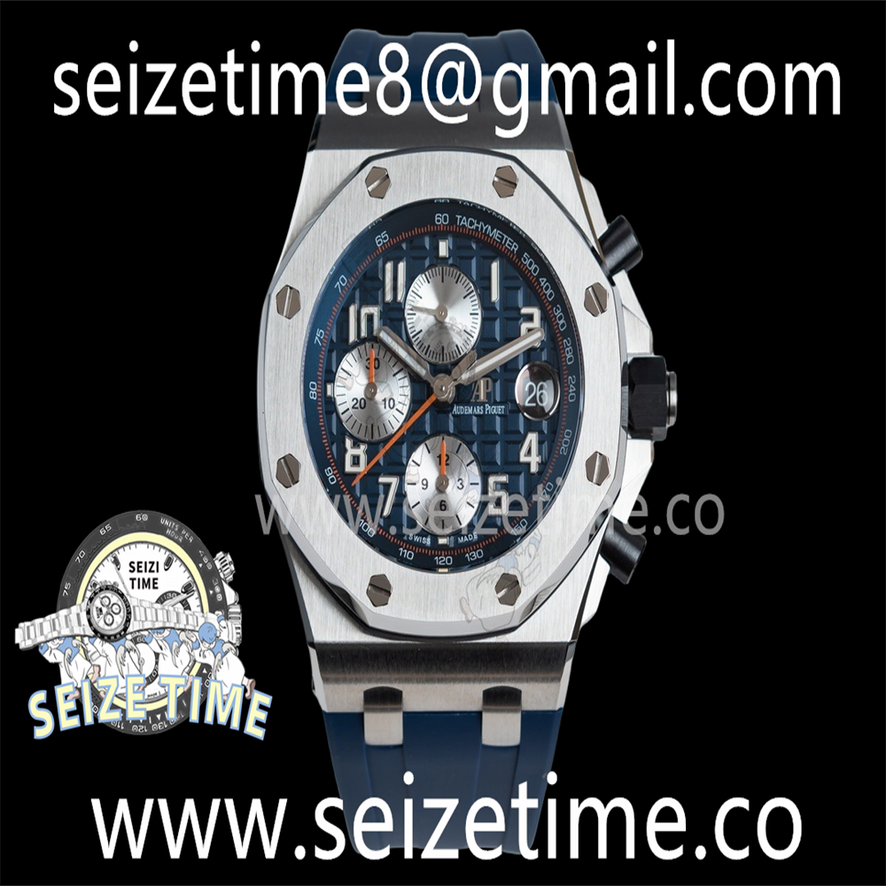 Royal Oak Offshore 42mm SS APF 1:1 Best Edition Blue/Silver Dial on Blue Rubber Strap A3126
