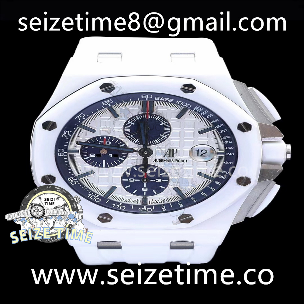 Royal Oak Offshore 44mm White Ceramic APF 1:1 Best Edition White Dial on Rubber Strap A3126