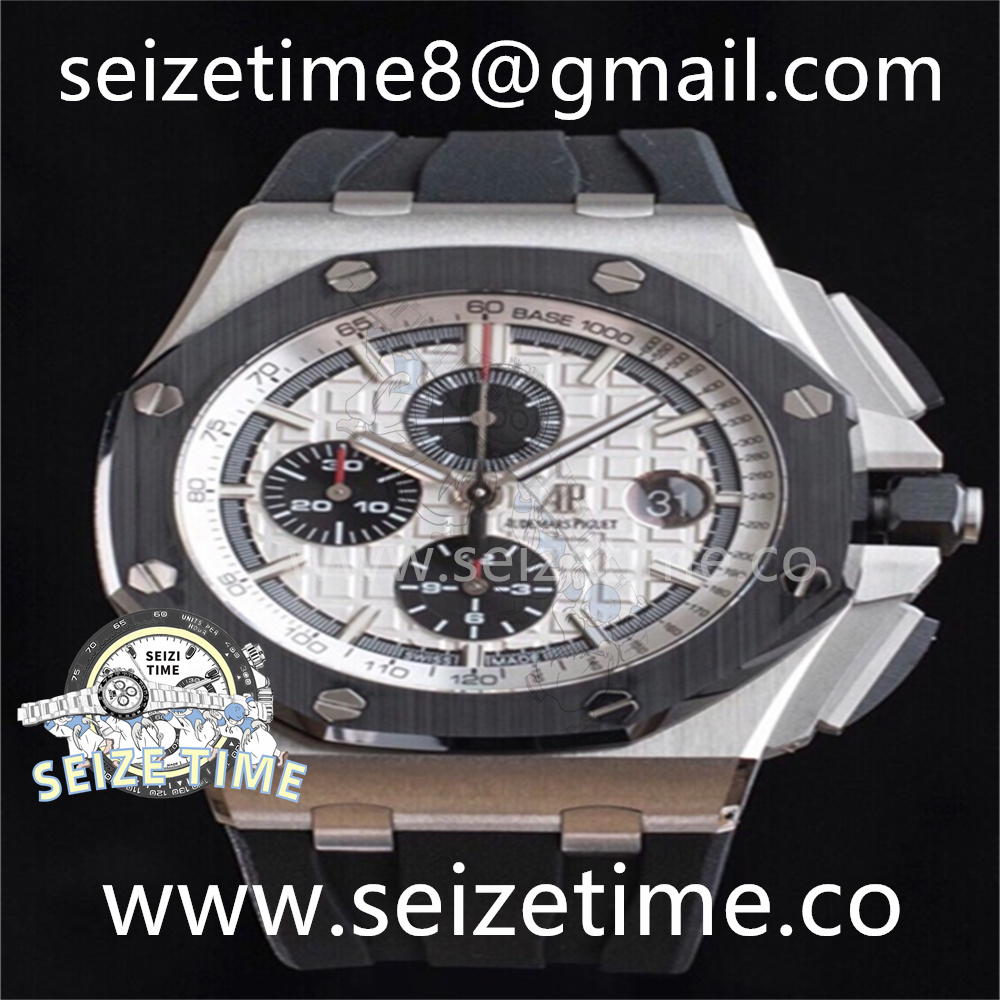 Royal Oak Offshore 44mm SS Ceramic Bezel APF 1:1 Best Edition White Dial on Rubber Strap A3126