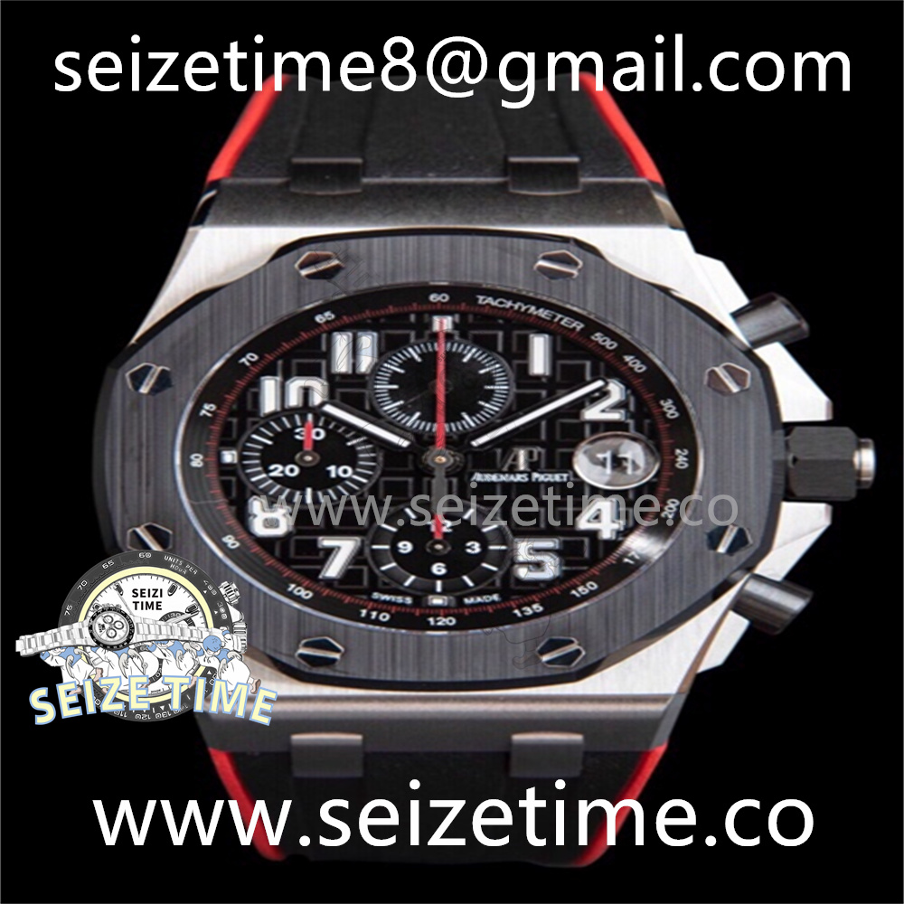 Royal Oak Offshore 42mm SS Black Ceramic Bezel APF 1:1 Best Edition Black Dial on Black/Red Rubber Strap A3126