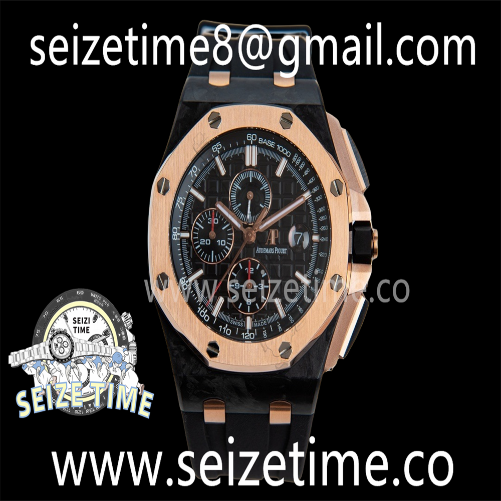 Royal Oak Offshore 44mm Forged Carbon RG Bezel APF 1:1 Best Edition Black Dial on Rubber Strap A3126 V2