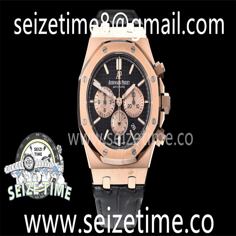 Royal Oak Chrono 26331ST RG OMF 1:1 Best Edition Black/Gold Dial on Black Leather Strap A7750