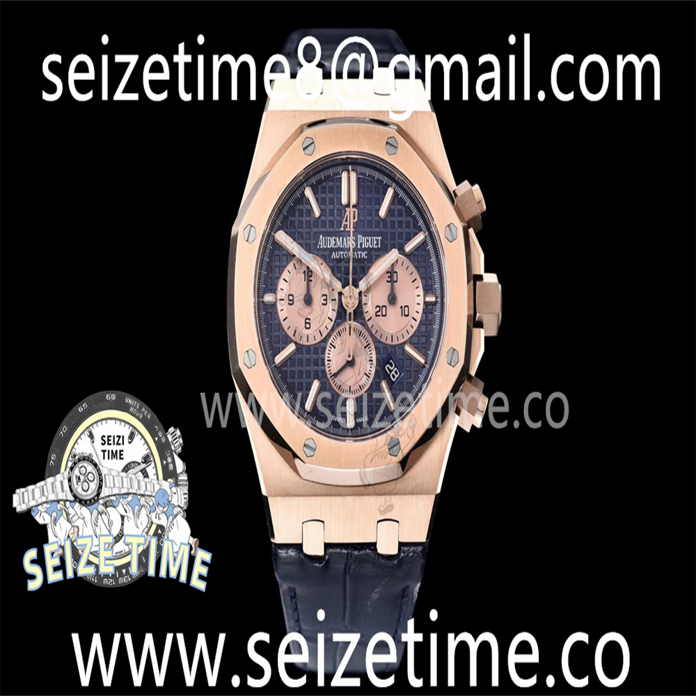 Royal Oak Chrono 26331ST RG OMF 1:1 Best Edition Blue/Gold Dial on Blue Leather Strap A7750