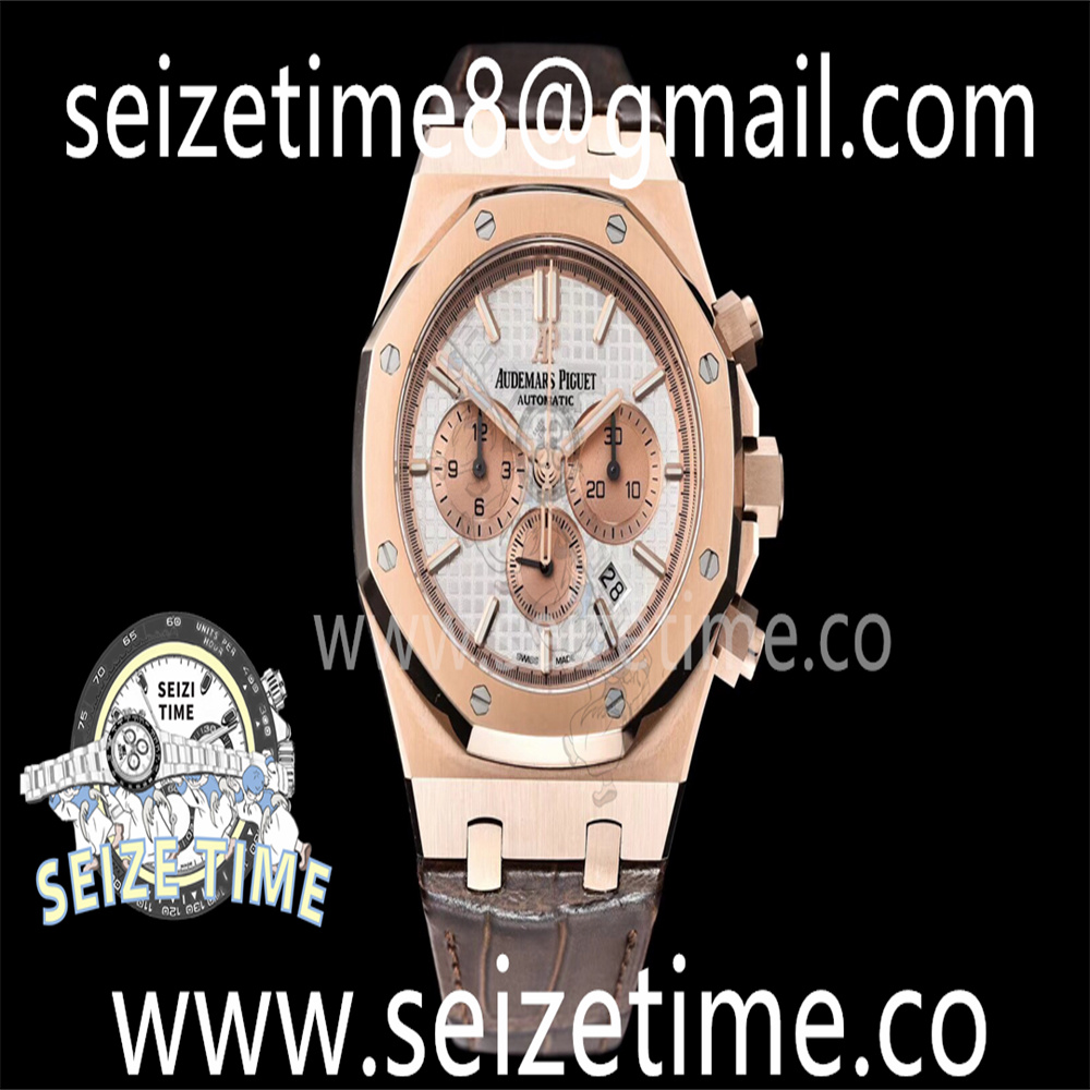 Royal Oak Chrono 26331ST RG OMF 1:1 Best Edition White Dial on Brown Leather Strap A7750