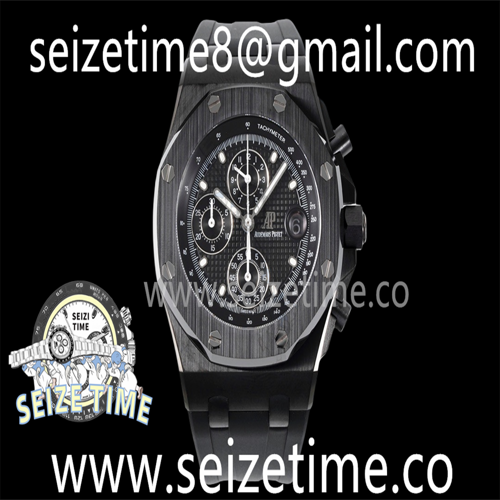 Royal Oak Offshore 42mm Black Ceramic APF 1:1 Best Edition Black Textured Dial on Black Rubber Strap A4404
