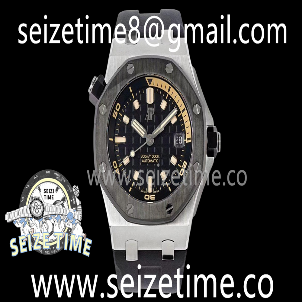 Royal Oak Offshore Diver 15720 Black Ceramic Bezel SS APF 1:1 Best Edition Black Dial on Black Rubber Strap A4308