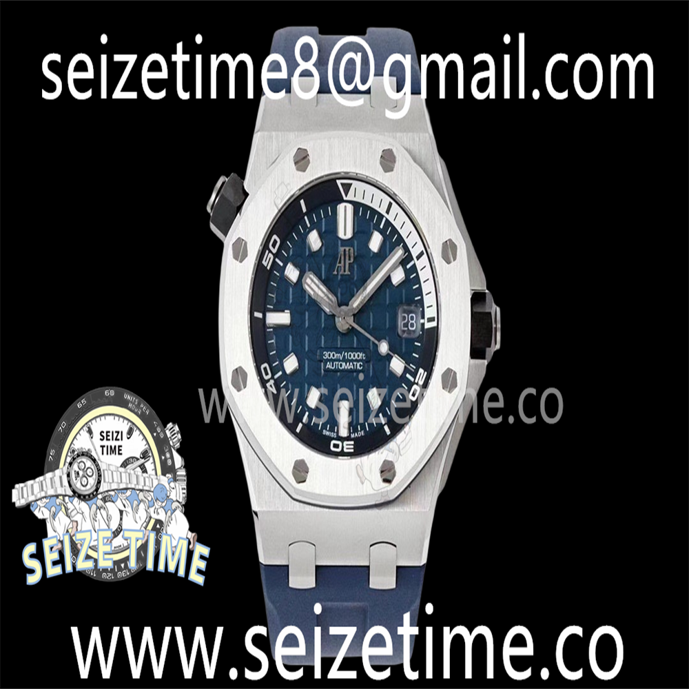 Royal Oak Offshore Diver 15720 SS APF 1:1 Best Edition Blue Dial on Blue Rubber Strap A4308