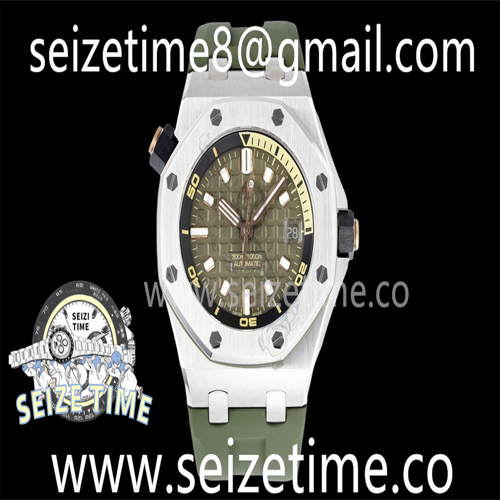Royal Oak Offshore Diver 15720 SS ZF 1:1 Best Edition Green Dial on Green Rubber Strap A4308