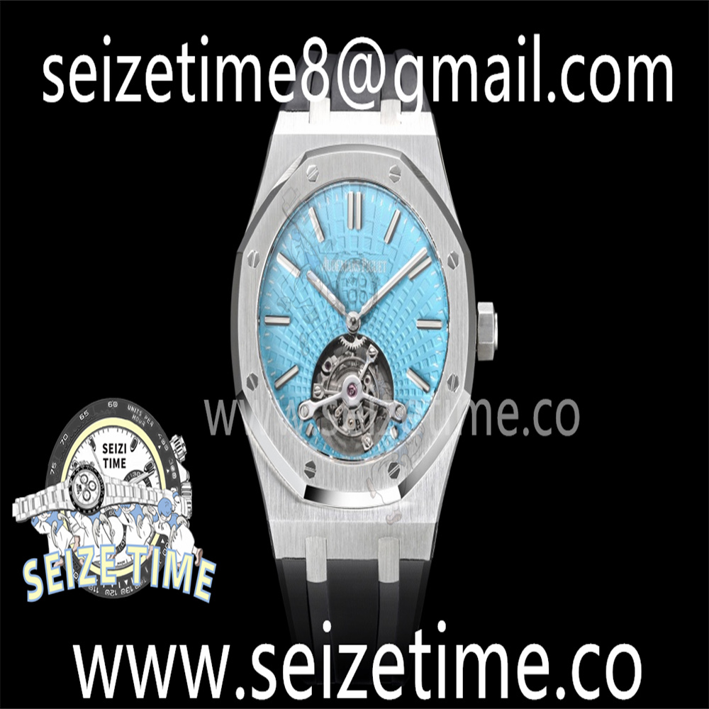 Royal Oak 41MM 26530 SS Tourbillon R8F 1:1 Best Edition Tiffany Blue Dial on Black Rubber Strap A2924