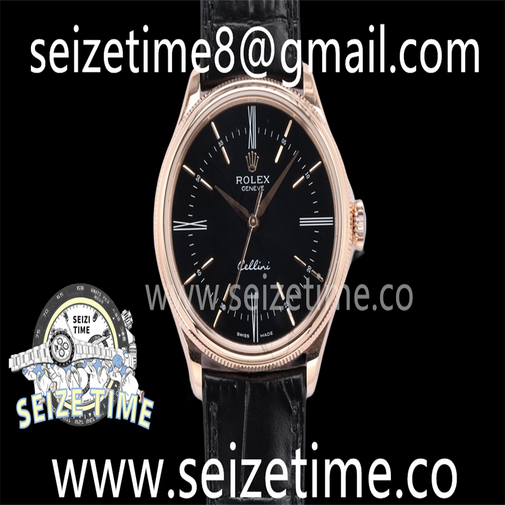 Cellini 50505 RG EWF 1:1 Best Edition Black Dial Stick Markers on Black Leather Strap SA3132