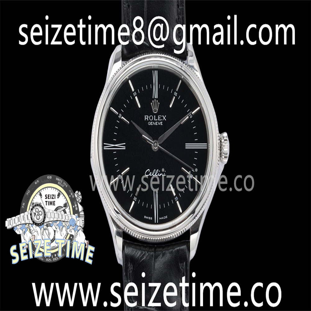 Cellini 50509 SS EWF 1:1 Best Edition Black Dial Stick Markers on Black Leather Strap SA3132