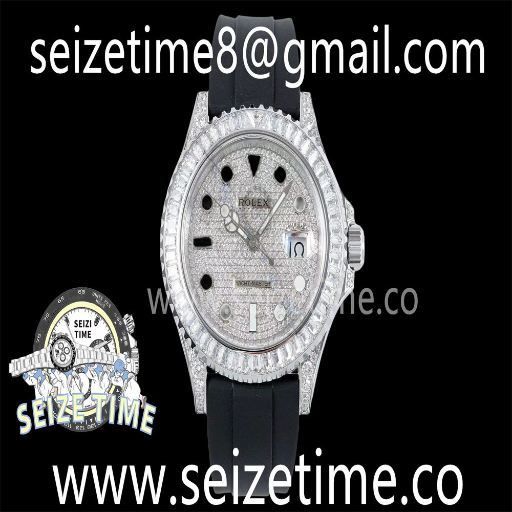 Yacht-Master 42mm Full Diamonds JVSF 1:1 Best Edition Diamonds Dial on Black Rubber Strap VR3235