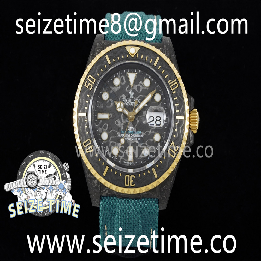 Sea Dweller 43mm Black Carbon DIWF Best Edition Carbon Dial on Green Nylon Strap A2824 V2