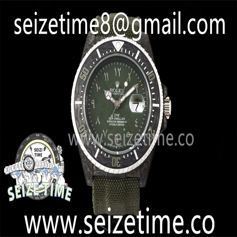 Sea Dweller 43mm Black Carbon DIWF Best Edition Green Dial on Green Nylon Strap A2824 V2